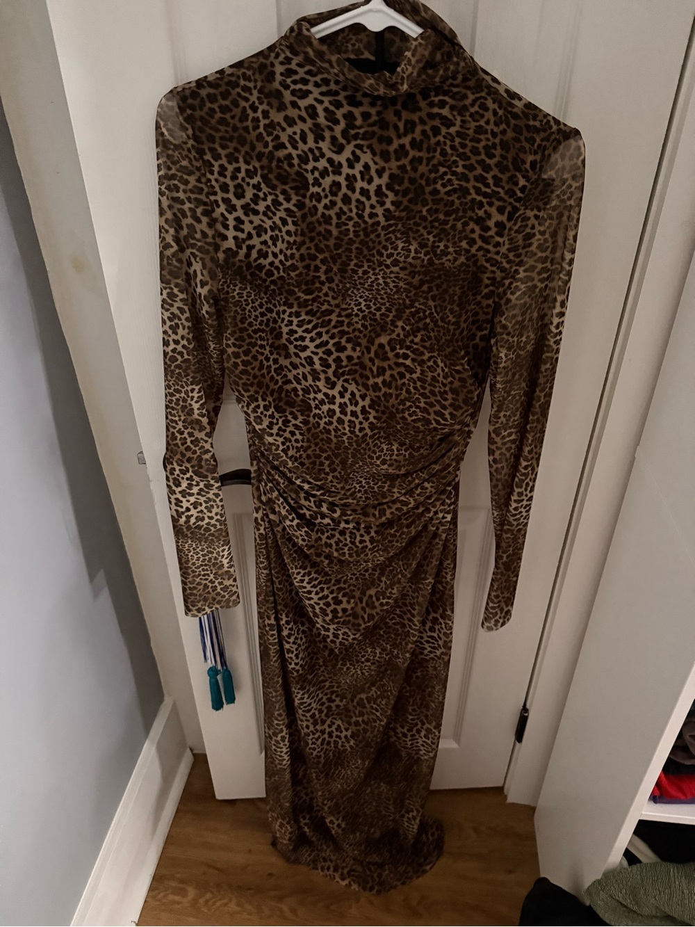 Leopard Print Long Sleeve Maxi Dress in Brown